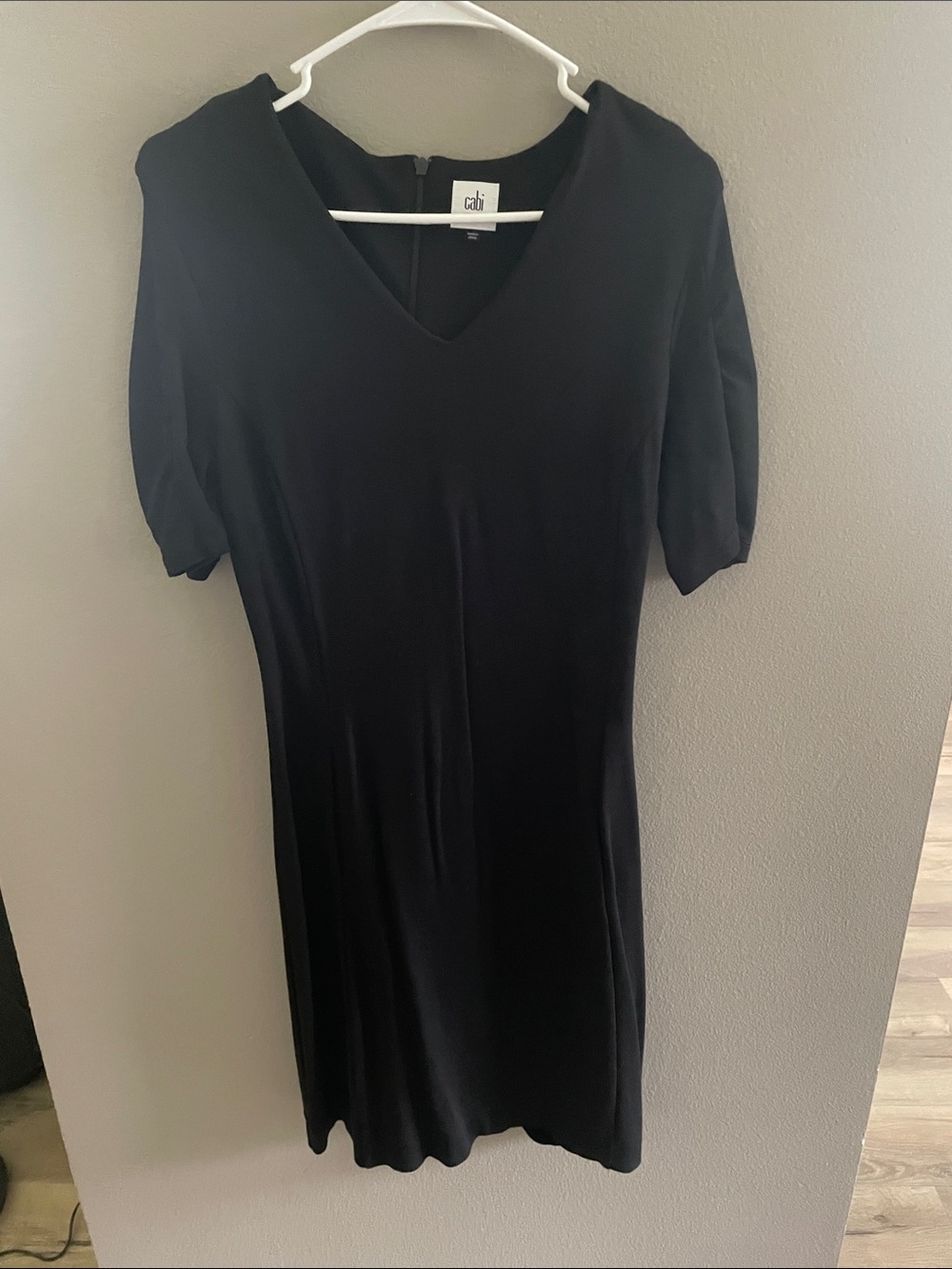 CAbi Black V-Neck Midi Dress with Short Sleeves